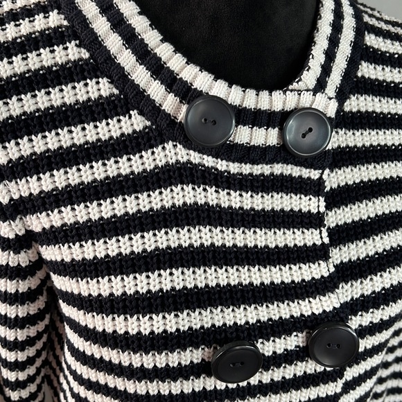 TALBOTS 100% Mercerized Cotton Black and White Stripe Knit Cardigan Sweater - Picture 5 of 6
